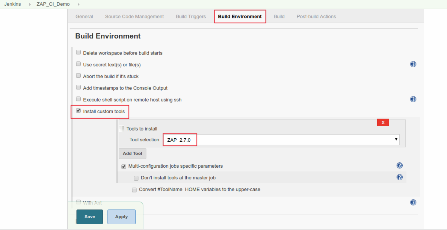 configuration page of your ZAP project