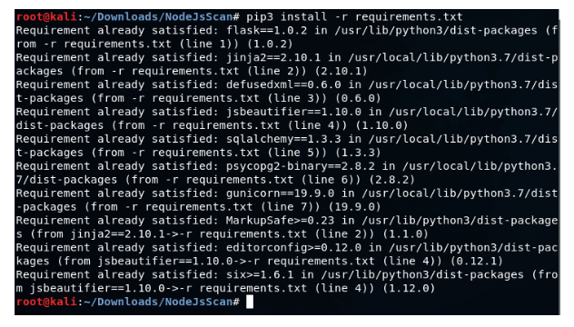 Installing all requirements to run NodeJsScan