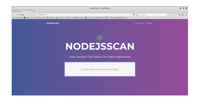 NodeJsScan running on http://0.0.0.0:9090/