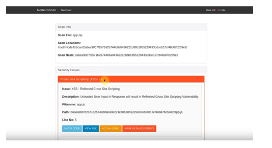 Vulnerabilities listed for app.js