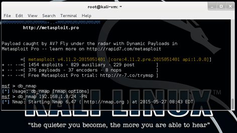 Figure 5: Scanning an entire network using the Metasploit Framework
