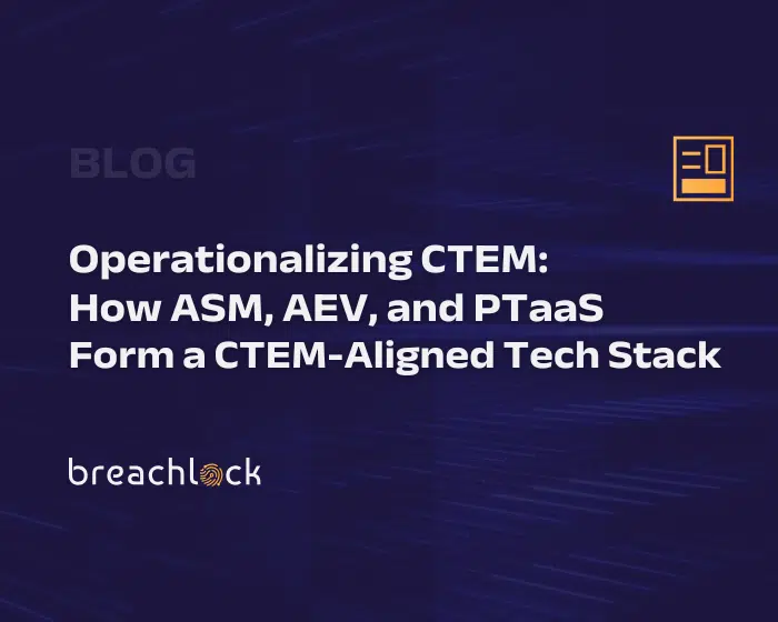 BreachLock Blog Cover: Operationalizing CTEM How ASM, AEV, and PTaaS Form a CTEM-Aligned Tech Stack