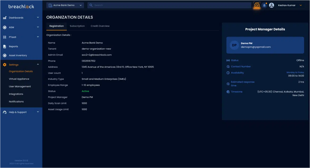 Project Manager Details NGPTaaS v3.0 in the BreachLock Unified Platform