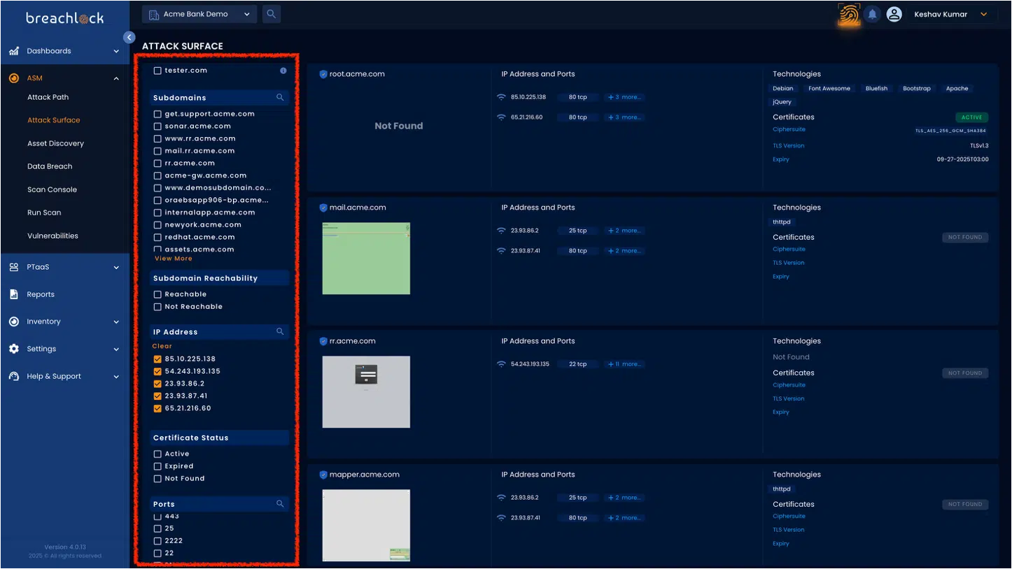 Persistent Filters Across Attack Surface Views NGPTaaS v4.0
