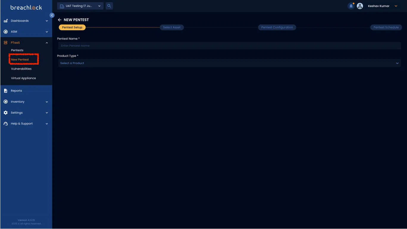 New Pentest Now Dedicated Menu Item NGPTaaS cv4.0