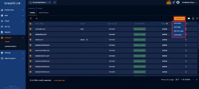 NGPTaaS v4.1.0 BreachLock Bulk Tagging Screenshot