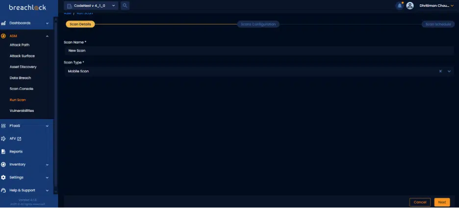 NGPTaaS v4.1.0 BreachLock Mobile Scan Screenshot