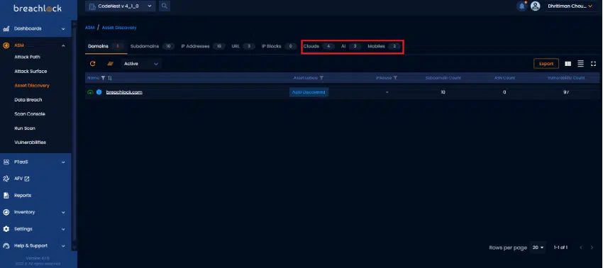 NGPTaaS v4.1.0 New Asset Discovery Tabs Screenshot