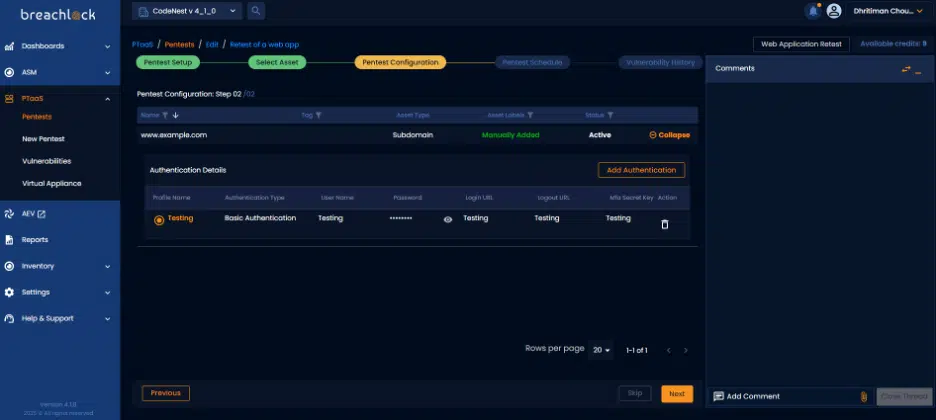 NGPTaaS v4.1.0 Scope Visibility Screenshot BreachLock