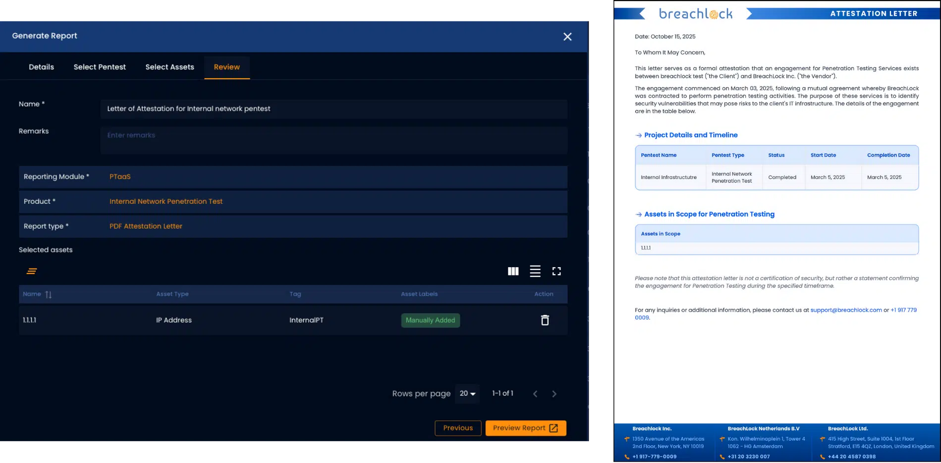 BreachLock Letter of Attestation Screenshot NGPTaaS v4.2.0