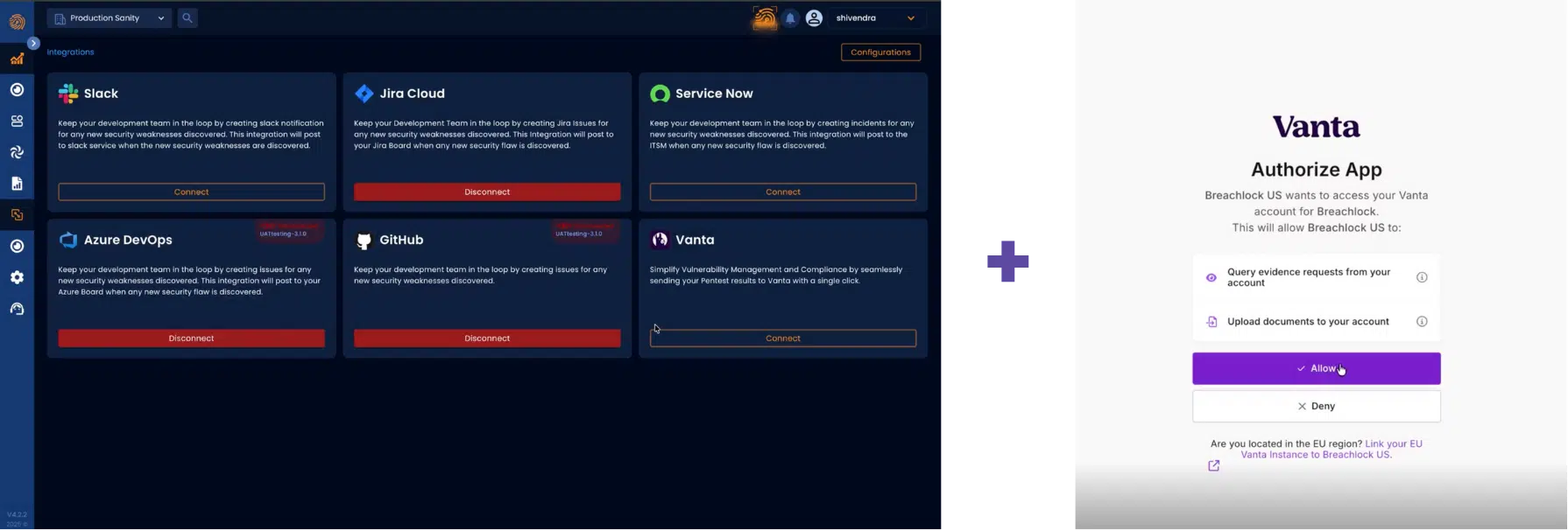 Authorizing the BreachLock app in Vanta